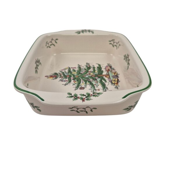 Spode Christmas Tree Rectangular Handled Dish S3324-A10 NIB 12 x 9.5 in Holiday - Picture 4 of 10